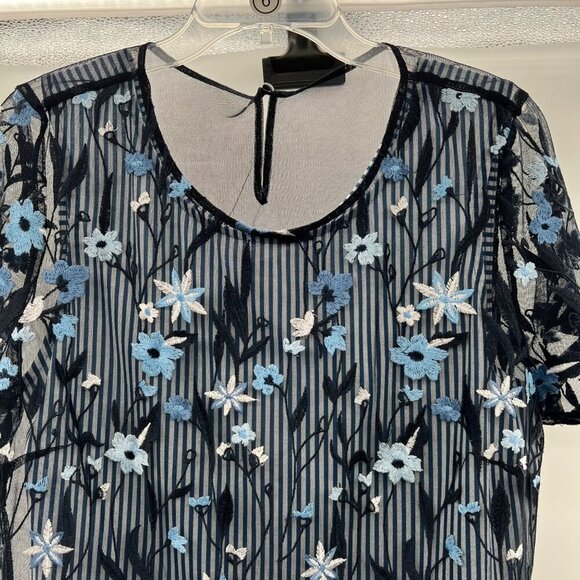 Christopher & Banks Petite Embroidered Floral Layered Top Blue/Multi Size Large - Picture 2 of 9